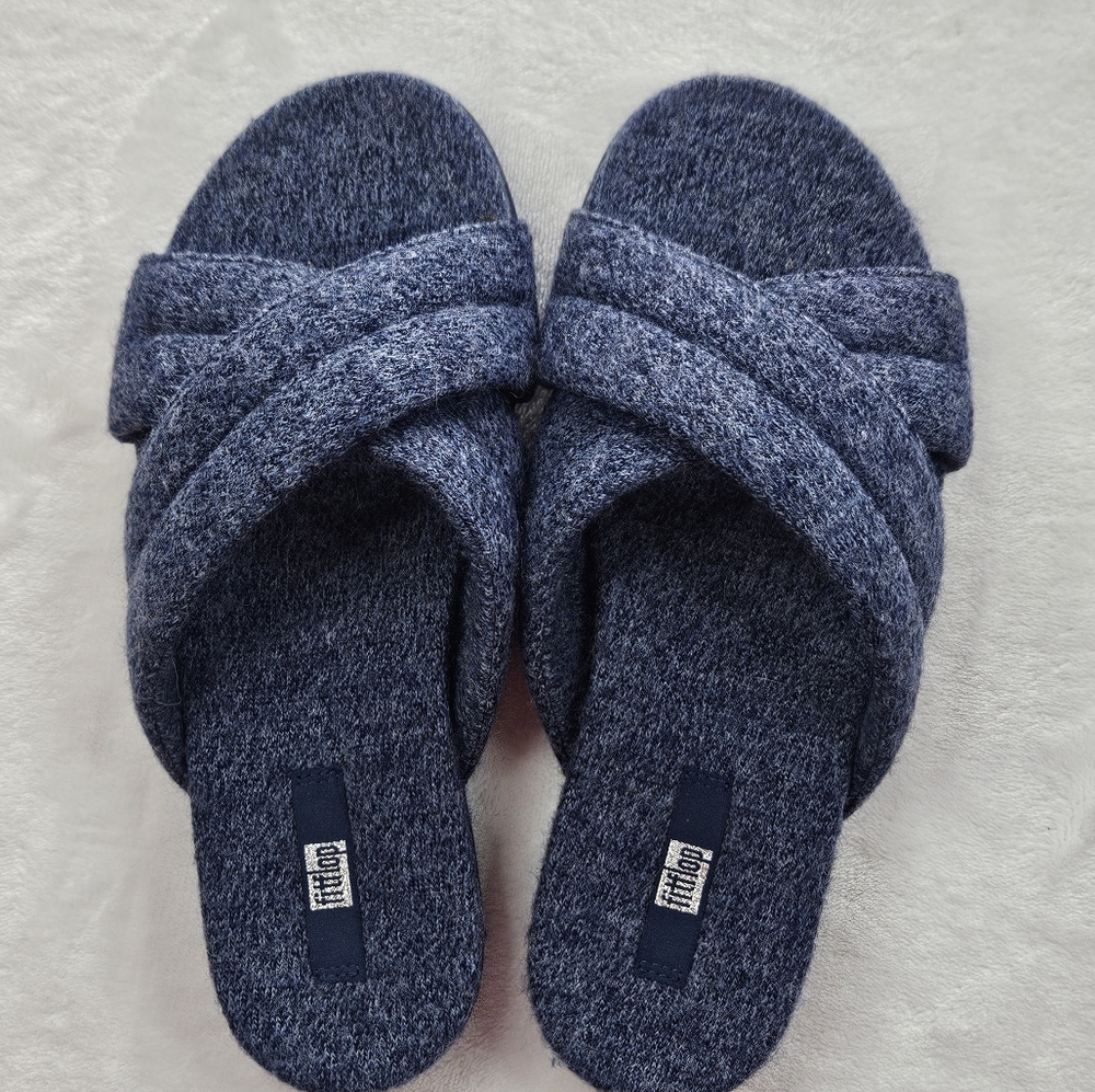 FitFlop Womens Gracie Merino Wool Cross Slide Sandals Blue size 6 EUC